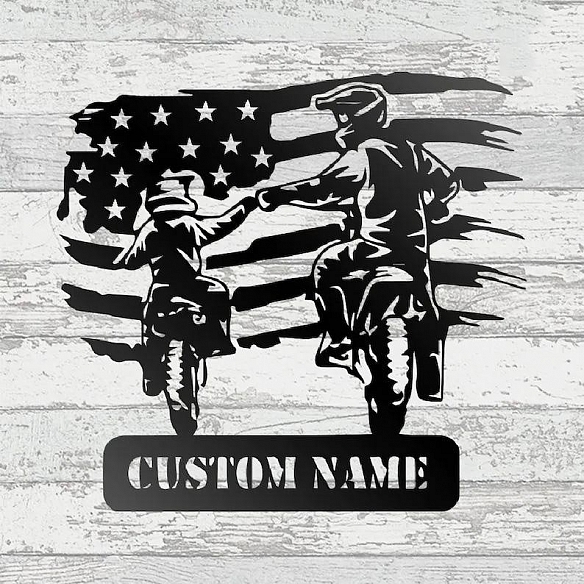 Custom American Motocross Dad and Son Metal Wall Art With Led Lights MWA024