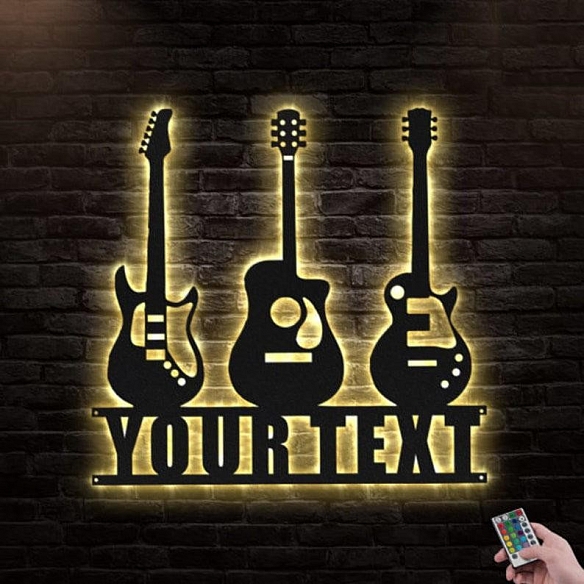 Custom Guitar Metal Wall Art With Led Lights MWA023