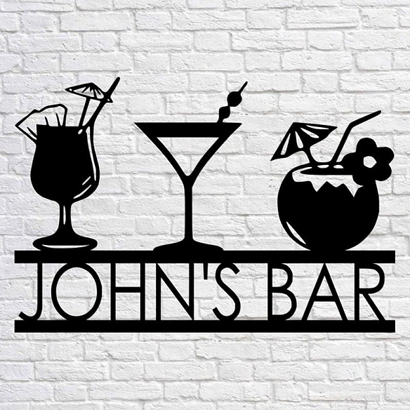 Custom Name Bar Metal Wall Art With Lights MWA036