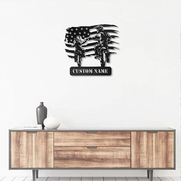 Custom American Motocross Dad and Son Metal Wall Art With Led Lights MWA024