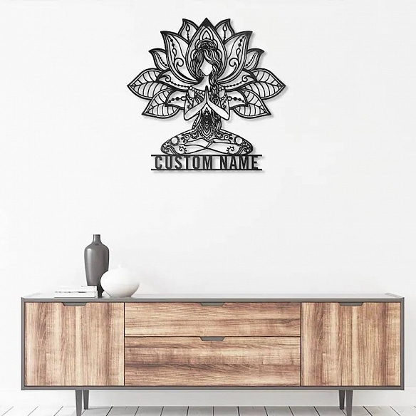 Custom Mandala Yoga Girl Metal Wall Art With LED Lights MWA027