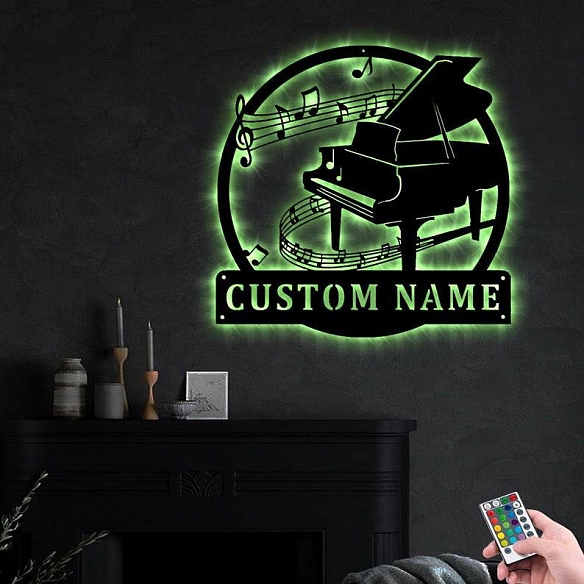 Custom Piano Monogram Metal Wall Art With Led Lights MWA020