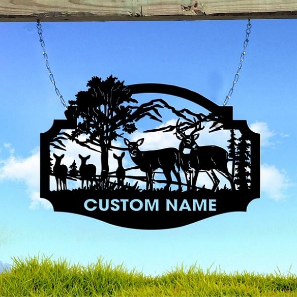 Welcome Whitetails Deer Sign Personalized Metal Wall Art MWA025