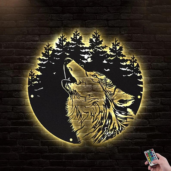 Wolf Metal Wall Art With LED Lights MWA033