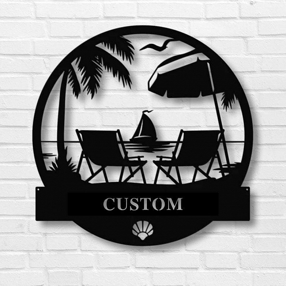 Custom Name Seaside Metal Wall Art With LED Lights MWA030