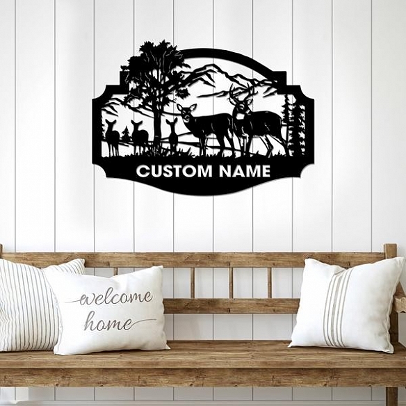Welcome Whitetails Deer Sign Personalized Metal Wall Art MWA025