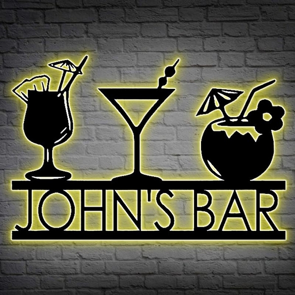 Custom Name Bar Metal Wall Art With Lights MWA036